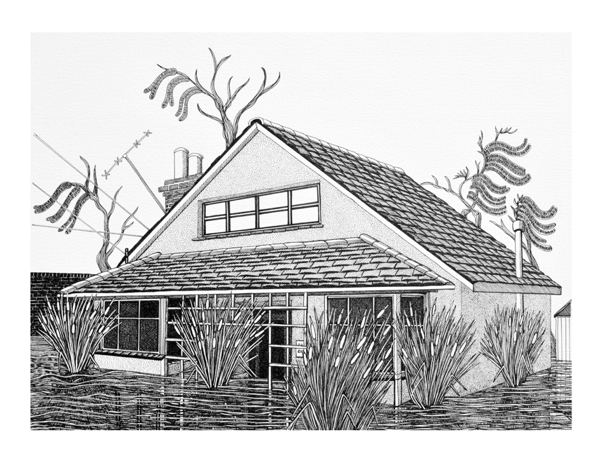 Swan Road with willow pattern tree by Cally Trench